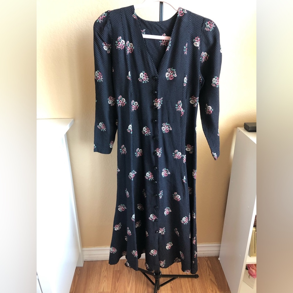 Vintage Polka-Dot & Flower Print. S/M Midi/Maxi